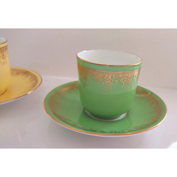 Vintage Coalport Bone China Demitasse Cups & Saucers Sets One Green/One Yellow - Picture 3 of 16